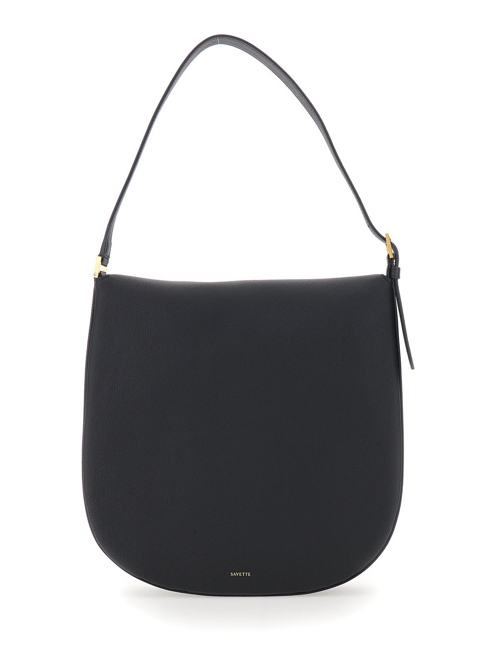 Shoulder Bag Tondo with Adjustable Strap and Logo Plate on the Front Black Calf