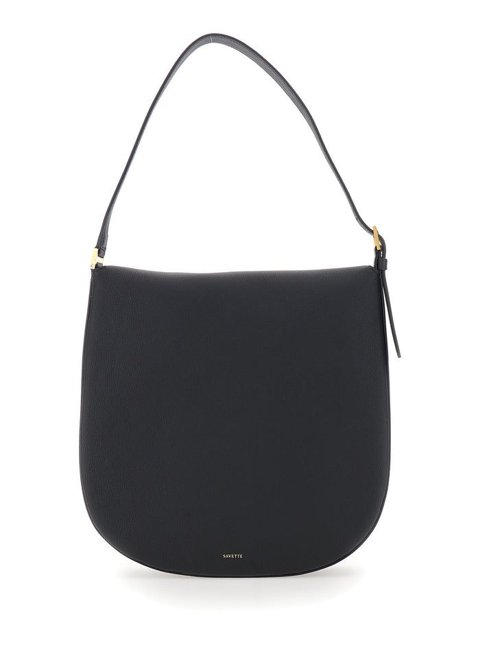 Shoulder Bag Tondo with Adjustable Strap and Logo Plate on the Front Black Calf