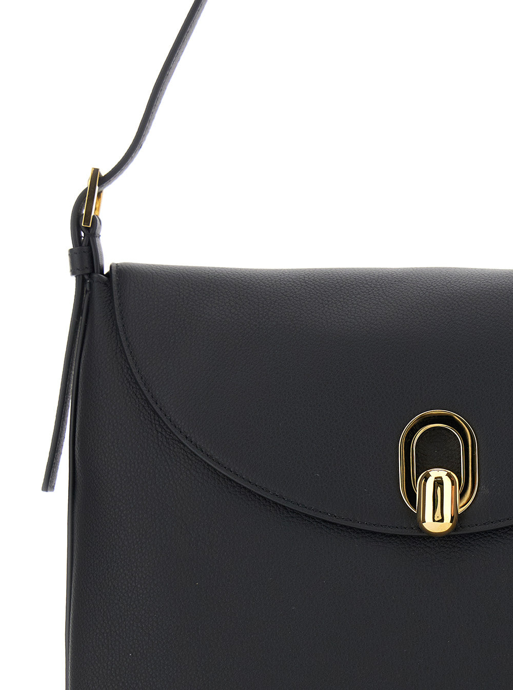 Shoulder Bag Tondo with Adjustable Strap and Logo Plate on the Front Black Calf