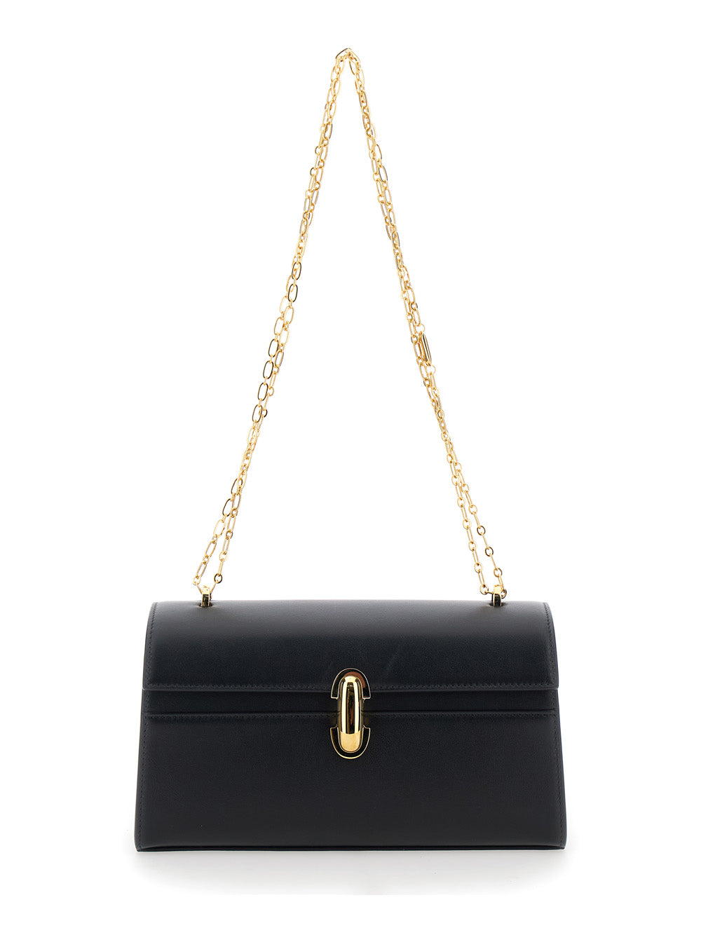 Shoulder Bag CHAIN SYMMETRY with Smooth Black Leather Detail for Women Crossbody