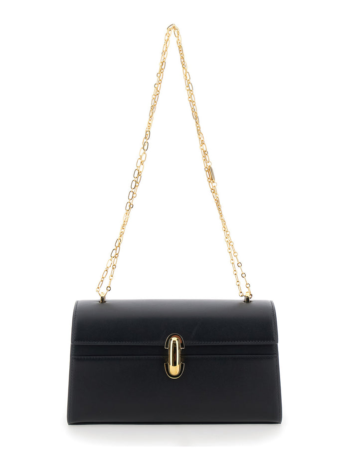 Shoulder Bag CHAIN SYMMETRY with Smooth Black Leather Detail for Women Crossbody
