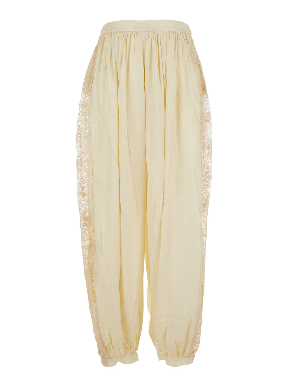 Ethel Solid Bloomer White Pants With Elasticized Waist In Viscose For Women Trousers