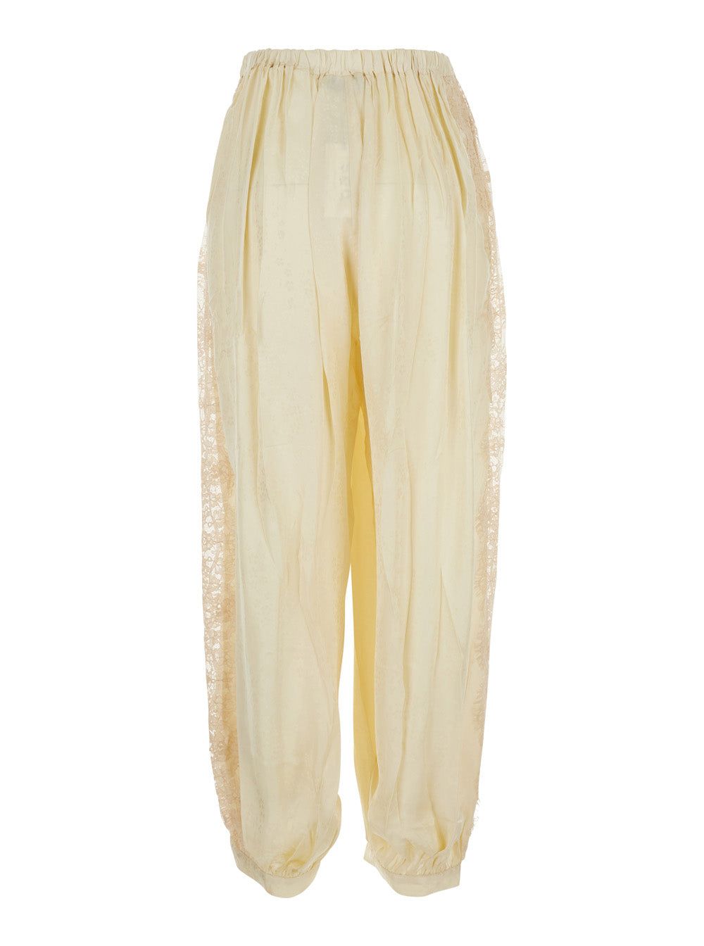 Ethel Solid Bloomer White Pants With Elasticized Waist In Viscose For Women Trousers