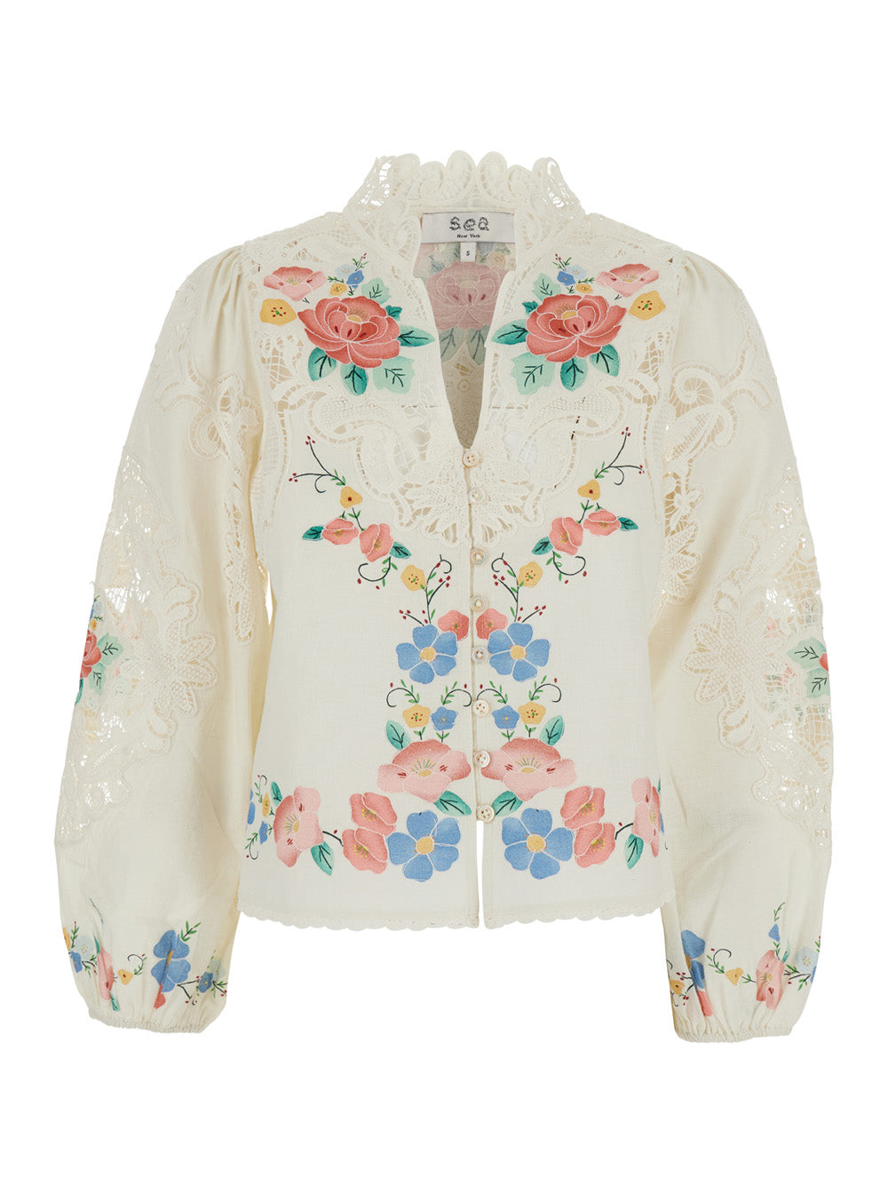 Astrid Embroidery L-Slv Blouse Multicolor Long Sleeve With In Cotton And Linen For Women Shirts Blouses