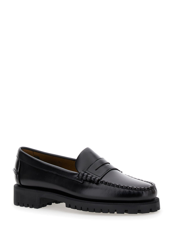 Loafers 7002ij0902 Black With Round Toe And Chunky Sole Leather For Women