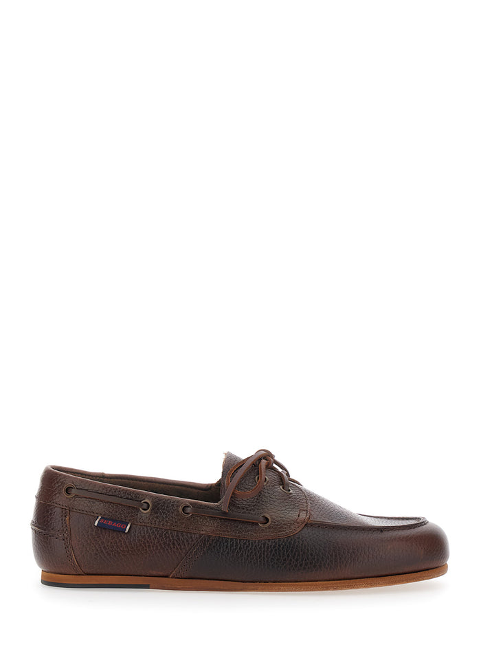 Loafers Hammered Leather Brown With Rounded Toe For Men