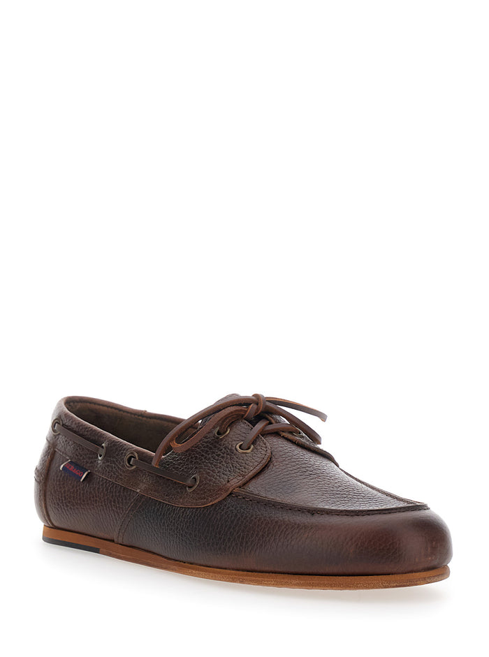 Loafers Hammered Leather Brown With Rounded Toe For Men
