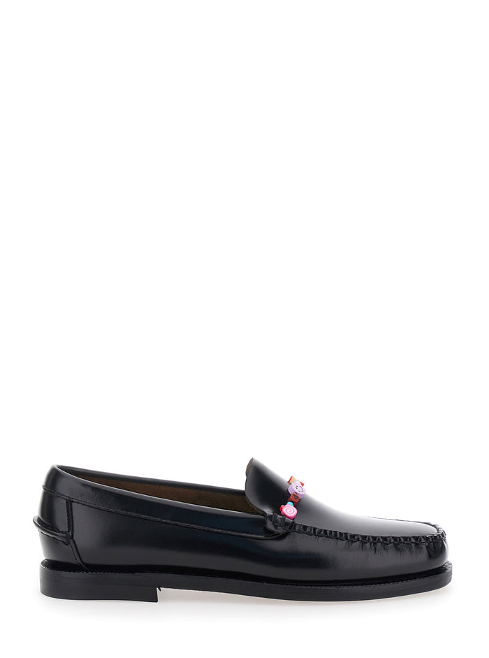FRANK BEADS WOMAN Black Leather Loafers