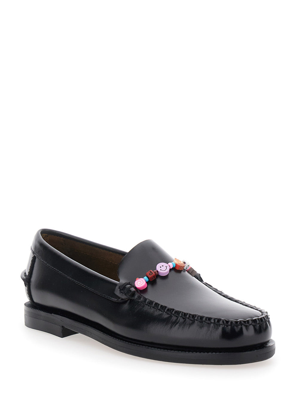 FRANK BEADS WOMAN Black Leather Loafers
