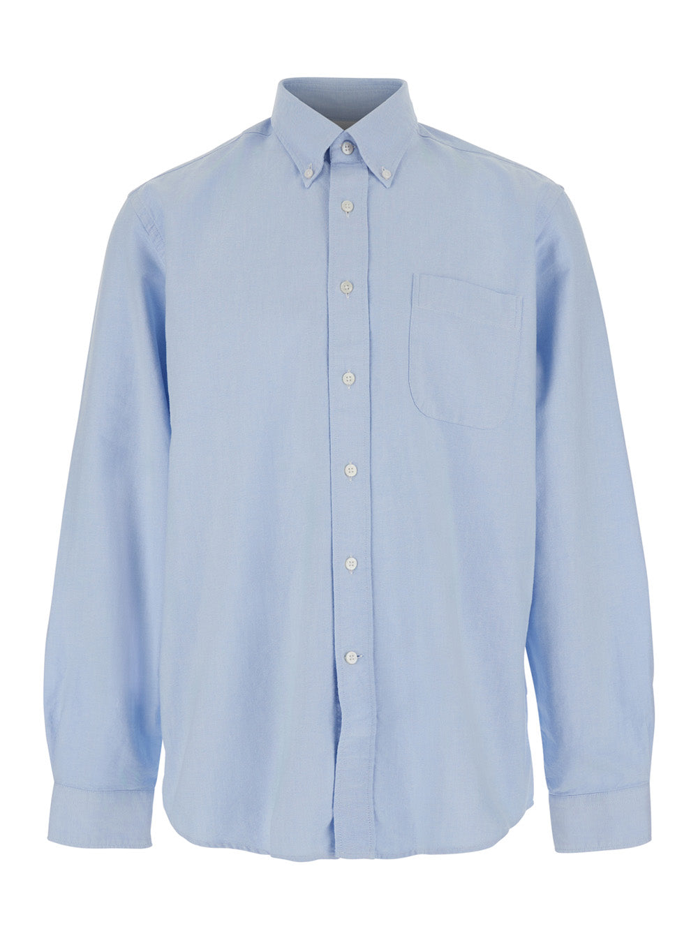 Mens Light Blue Oxford Button Down Shirt With Classic Collar And Long Sleeves In Cotton Blouses