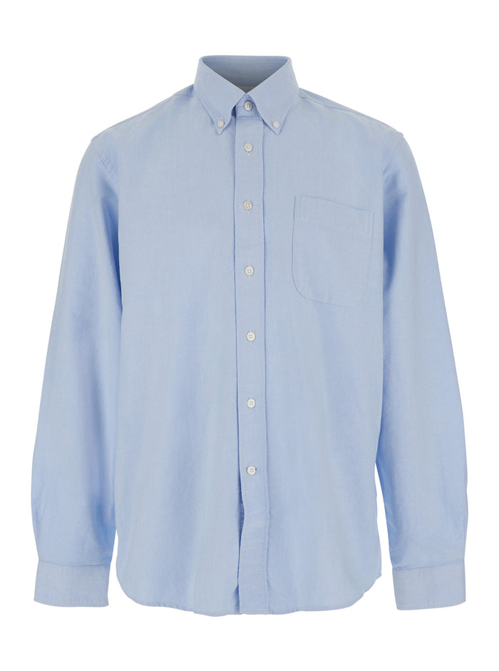 Mens Light Blue Oxford Button Down Shirt With Classic Collar And Long Sleeves In Cotton Blouses