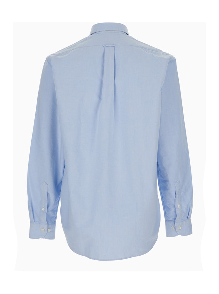 Mens Light Blue Oxford Button Down Shirt With Classic Collar And Long Sleeves In Cotton Blouses