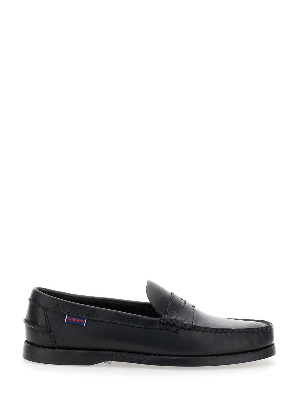 Dolphin Black Loafers With Side Logo Label And Slip On Design Leather Man