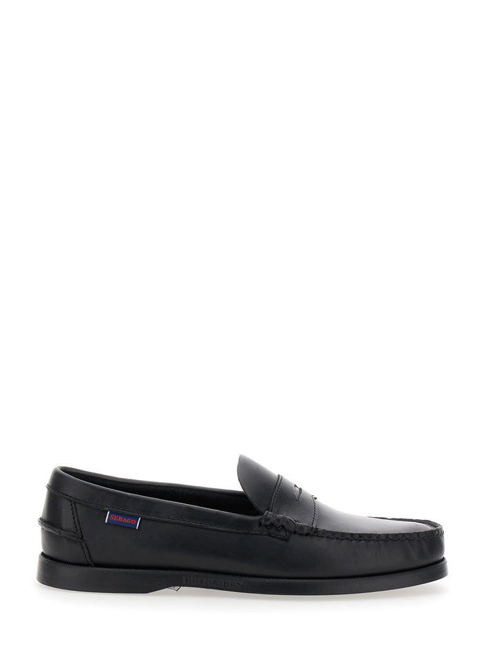 Dolphin Black Loafers With Side Logo Label And Slip On Design Leather Man