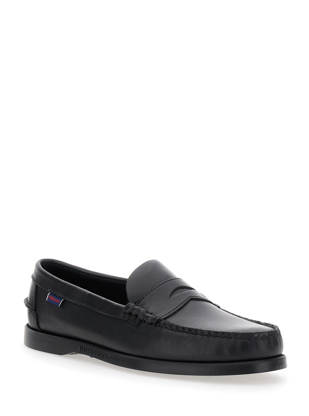 Dolphin Black Loafers With Side Logo Label And Slip On Design Leather Man