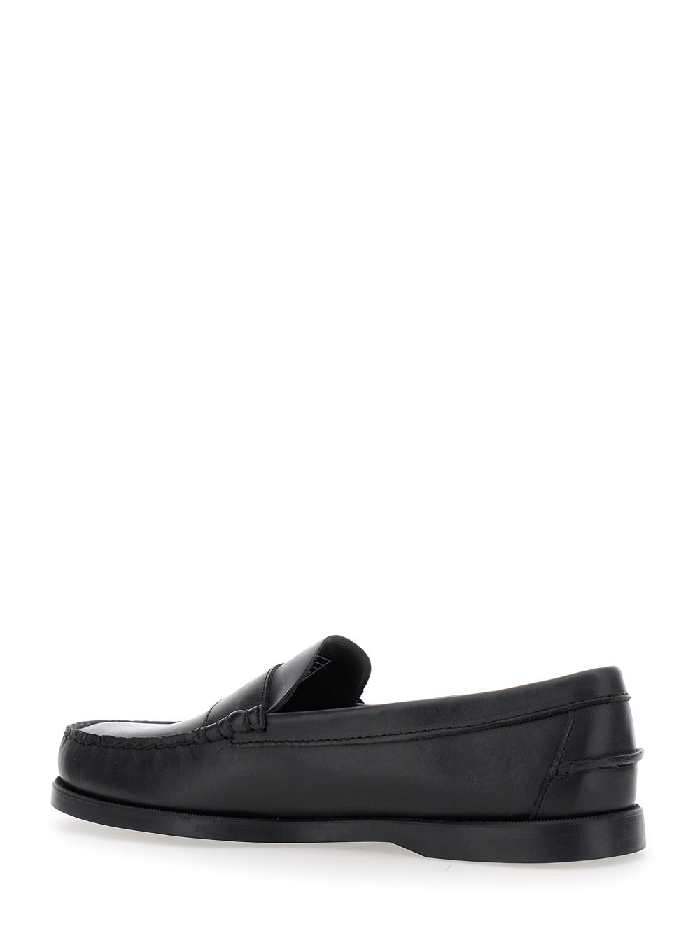Dolphin Black Loafers With Side Logo Label And Slip On Design Leather Man