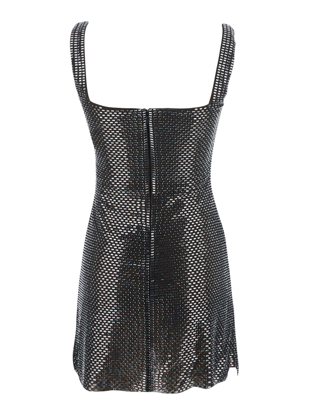Gunmetal Grey Dress with Thin Straps and All-Over Rhinestone Application in Tech Fabric Woman Polyester