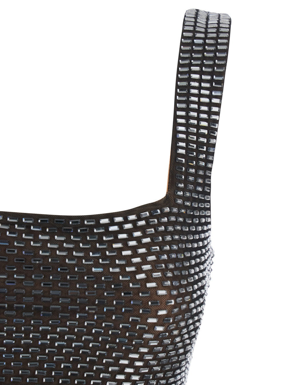 Gunmetal Grey Dress with Thin Straps and All-Over Rhinestone Application in Tech Fabric Woman Polyester