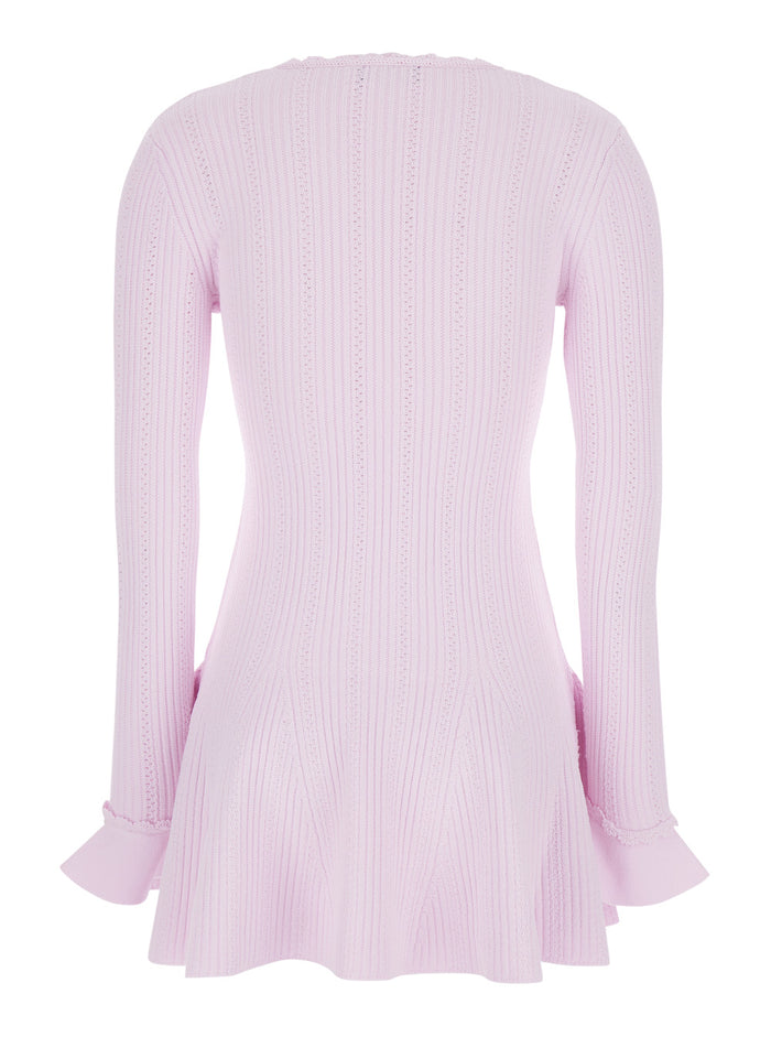 Dress Pink With V-Neck And Beaded Details Viscose Blend For Women Polyamide Elastane