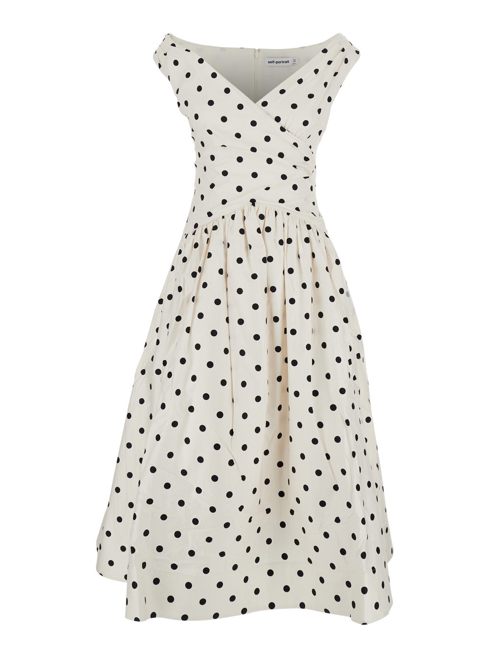 Dress With Flared Skirt And All-Over Polka Dot Pattern White Cotton For Women