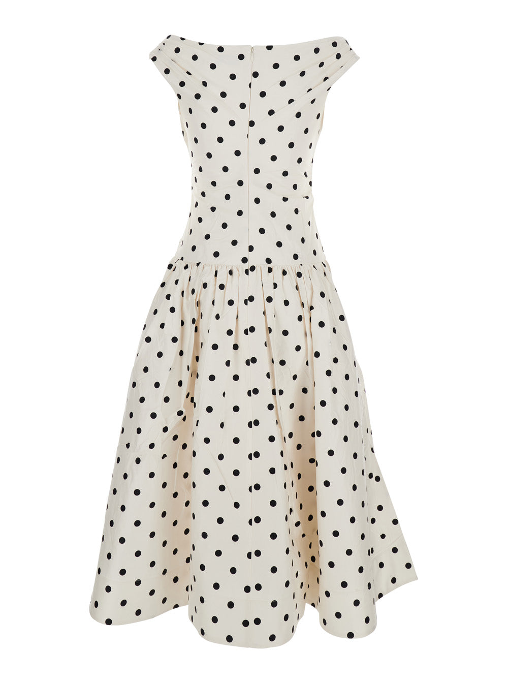 Dress With Flared Skirt And All-Over Polka Dot Pattern White Cotton For Women