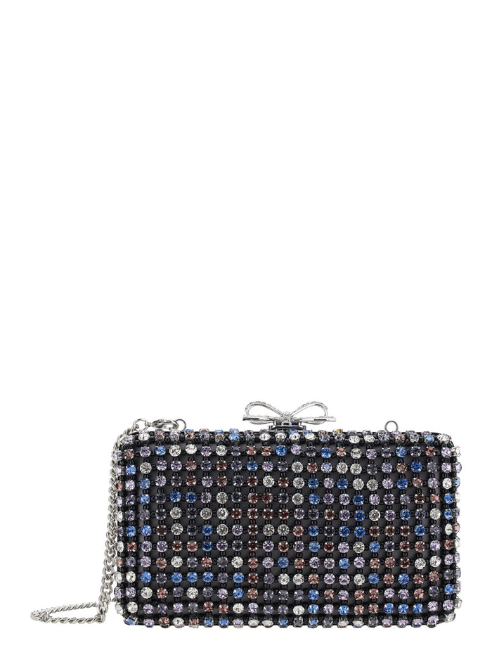 Clutch with Crystal Decoration and Snap Closure Tech Fabric Bow for Women Multicolor Polyester Elastane Clutches Pochettes