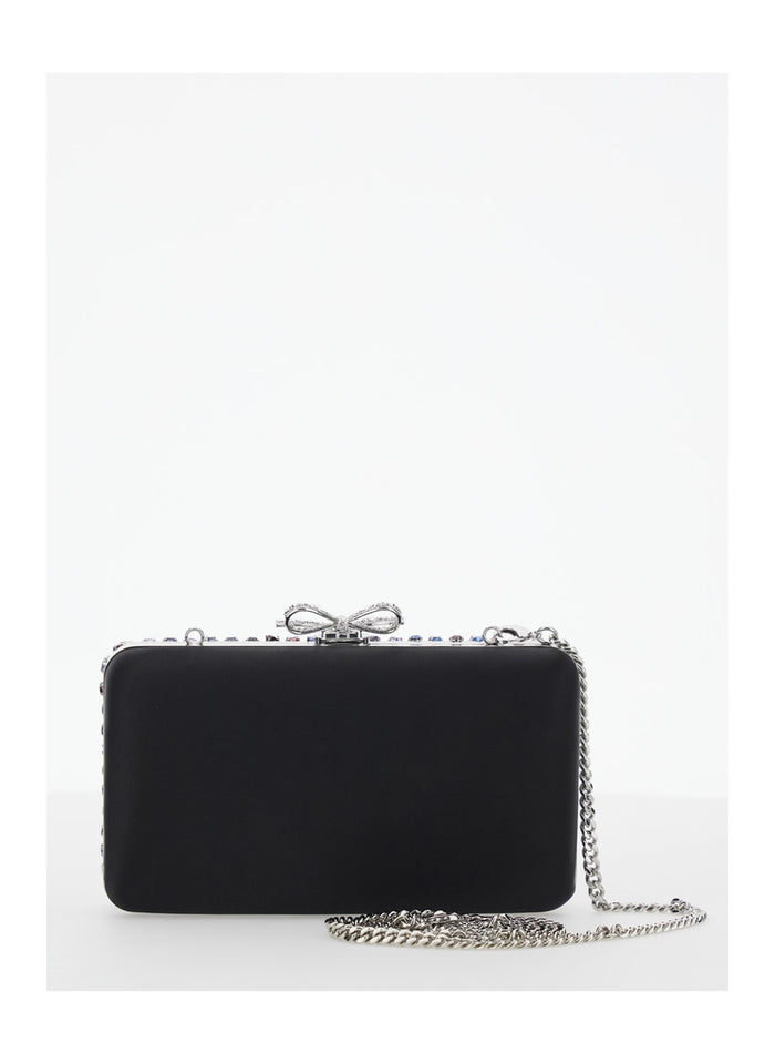 Clutch with Crystal Decoration and Snap Closure Tech Fabric Bow for Women Multicolor Polyester Elastane Clutches Pochettes