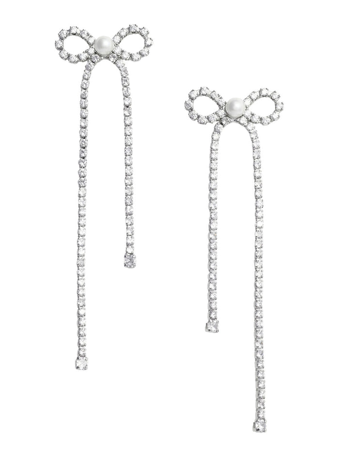 Silver Color Bow and Crystal Decoration Drop Earrings for Women Metallic Copper