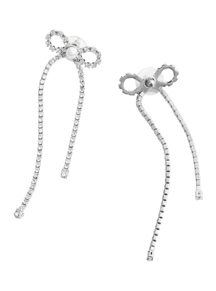 Silver Color Bow and Crystal Decoration Drop Earrings for Women Metallic Copper