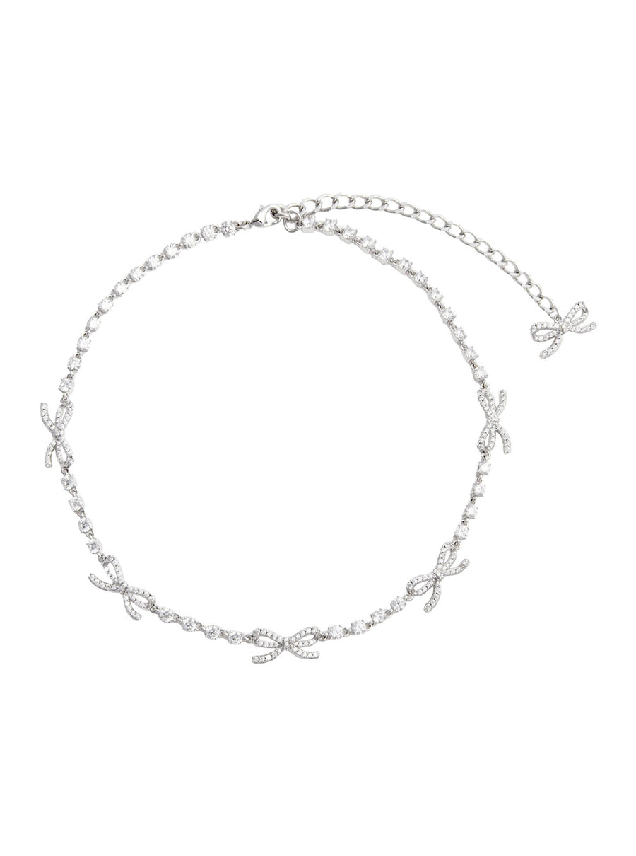 Necklace With Bows And Crystals, Silver-Coloured Metallic Copper Necklaces