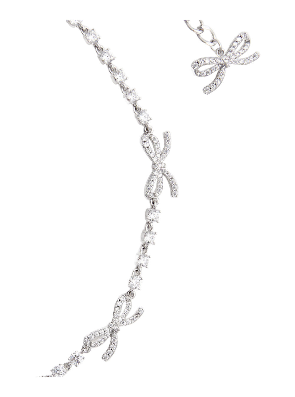 Necklace with Crystal and Bow Decoration in Silver-Colored Copper for Women Metallic Necklaces