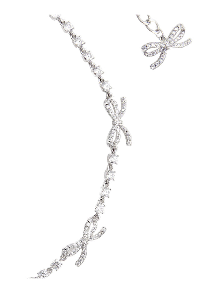 Necklace with Crystal and Bow Decoration in Silver-Colored Copper for Women Metallic Necklaces