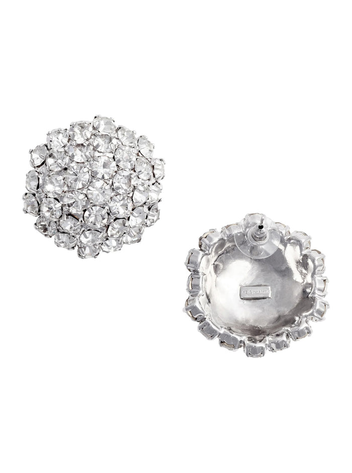 Silver Color All-Over Crystal Decoration Earrings for Women Metallic Brass