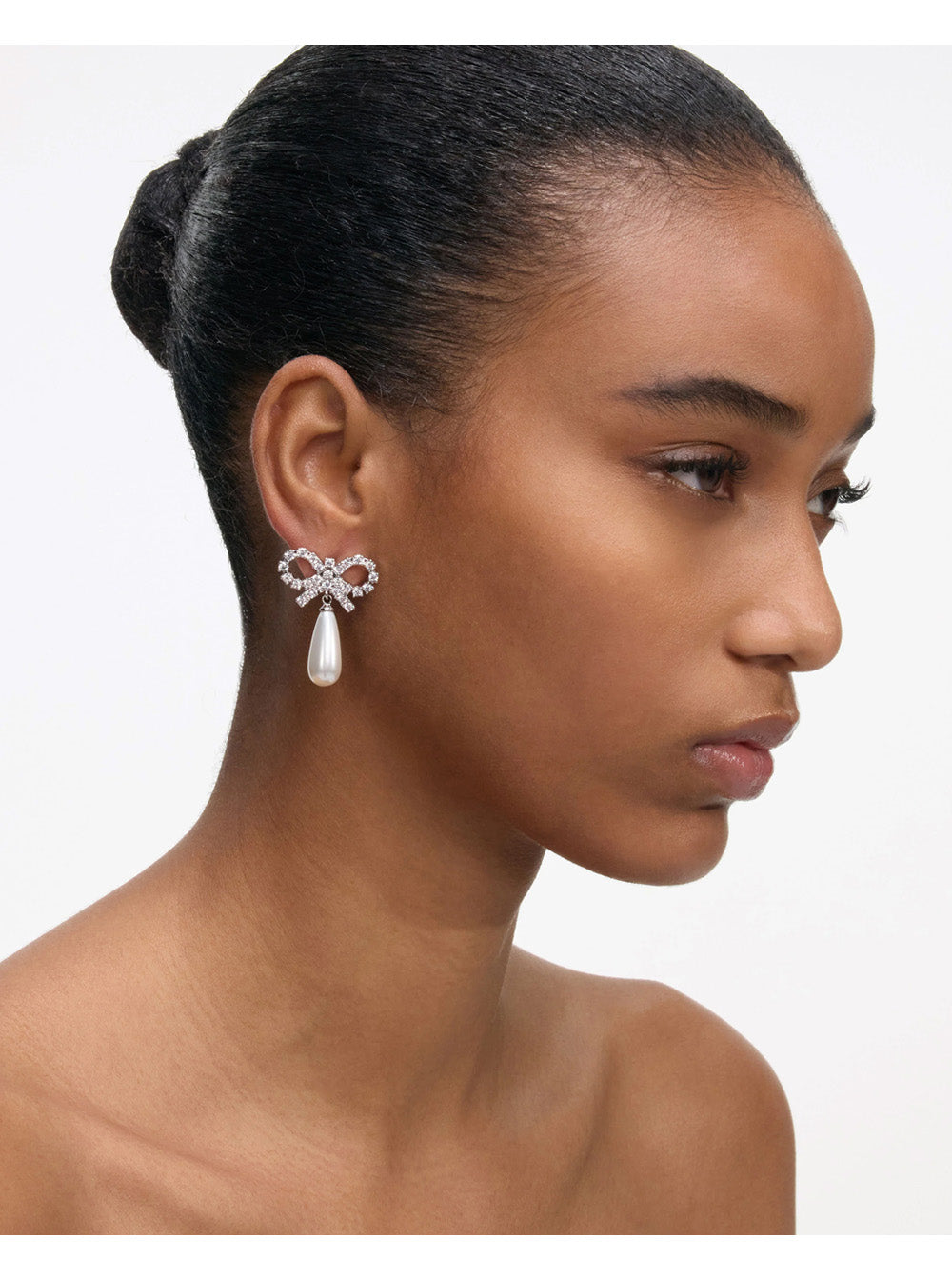 Earrings RS26631EPPEARL with Bow and Pearl Pendant in Silver Color for Women Metallic Copper