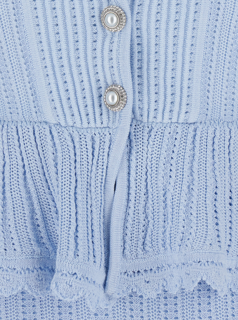 Mini Dress Blue Pointelle Peplum Knit With Short Sleeves And In Tech Fabric For Women Blu