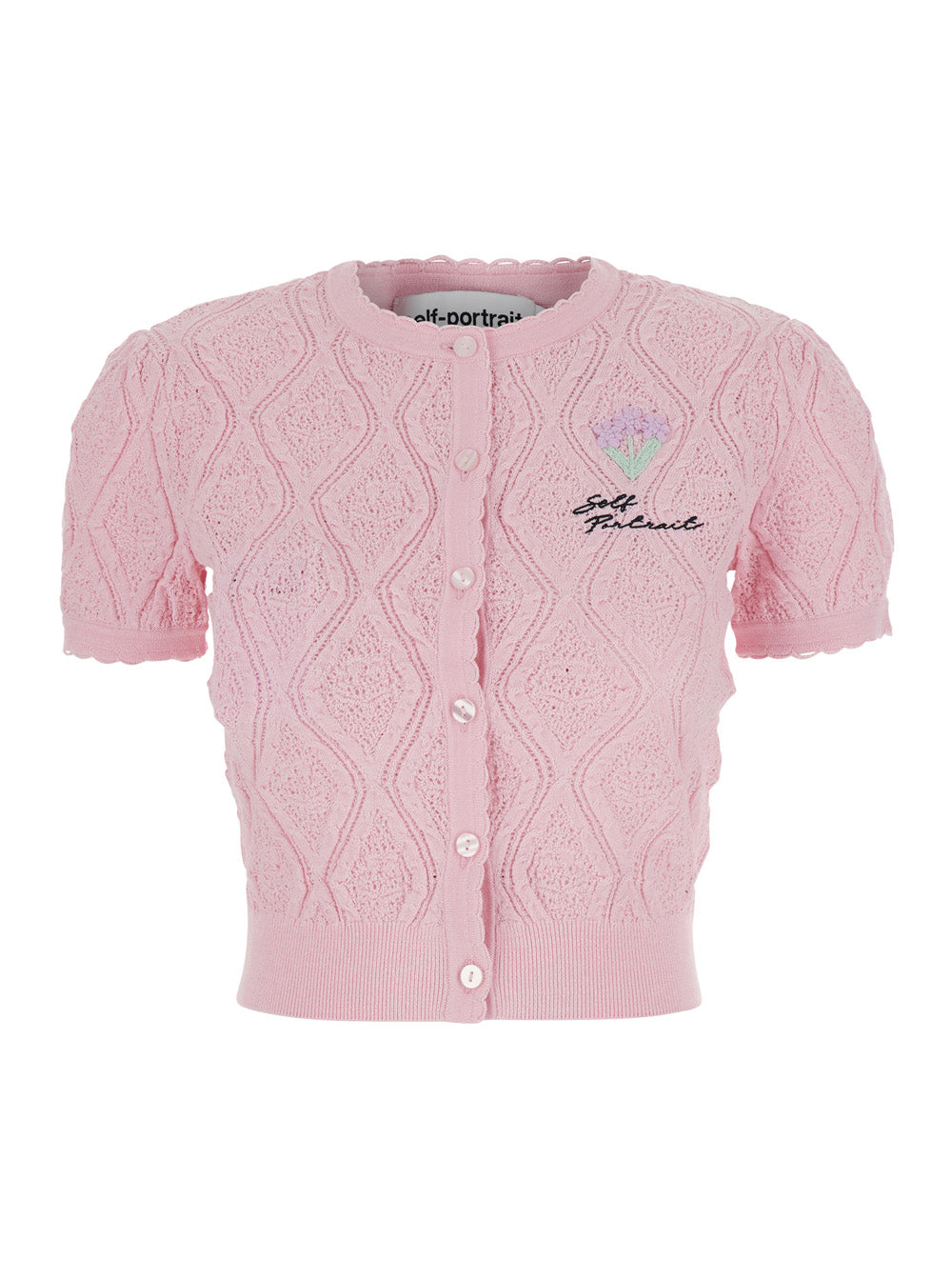 Top Pink Pointelle Knit With Short Sleeves In For Women Tops
