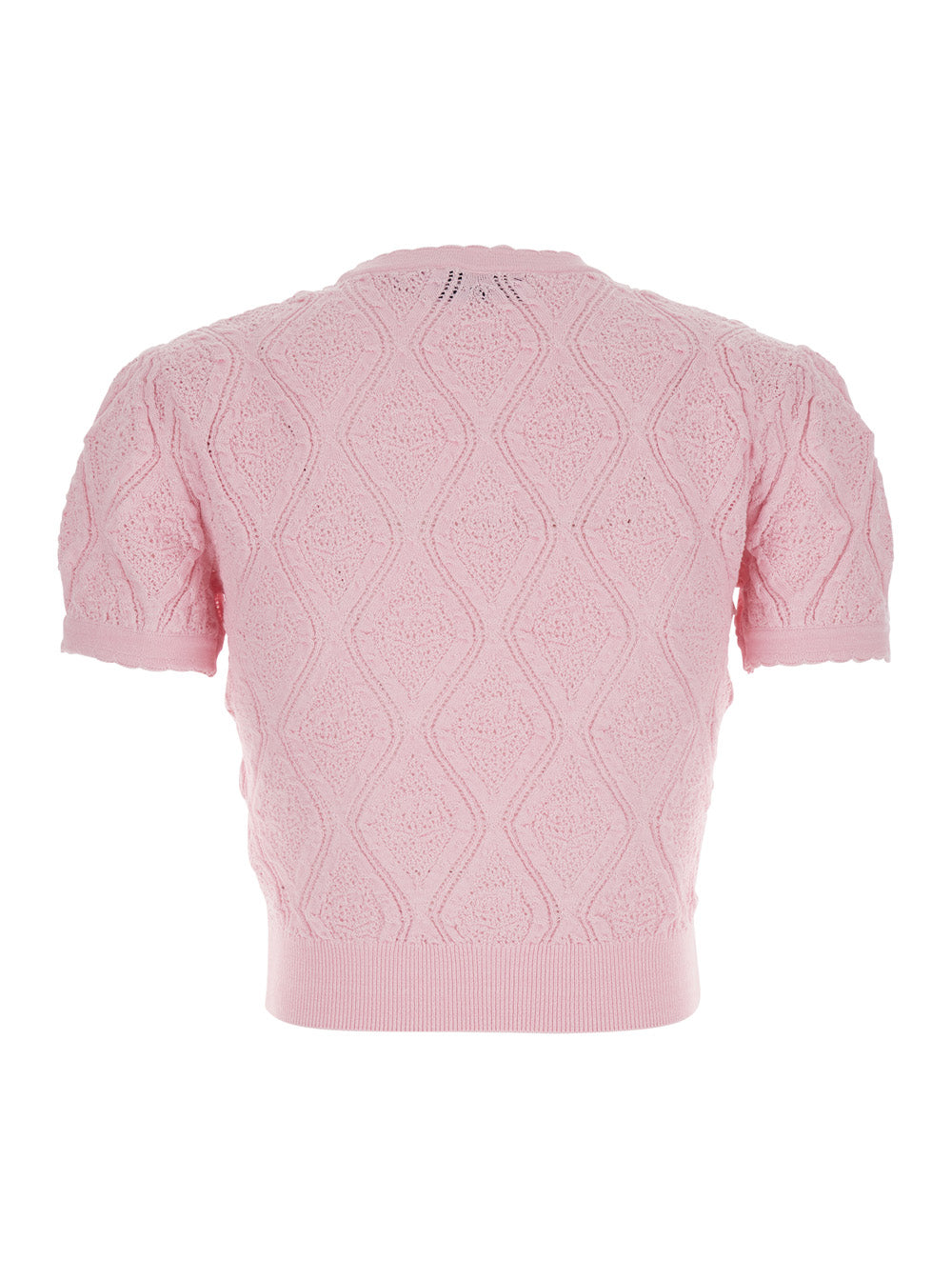 Top Pink Pointelle Knit With Short Sleeves In For Women Tops