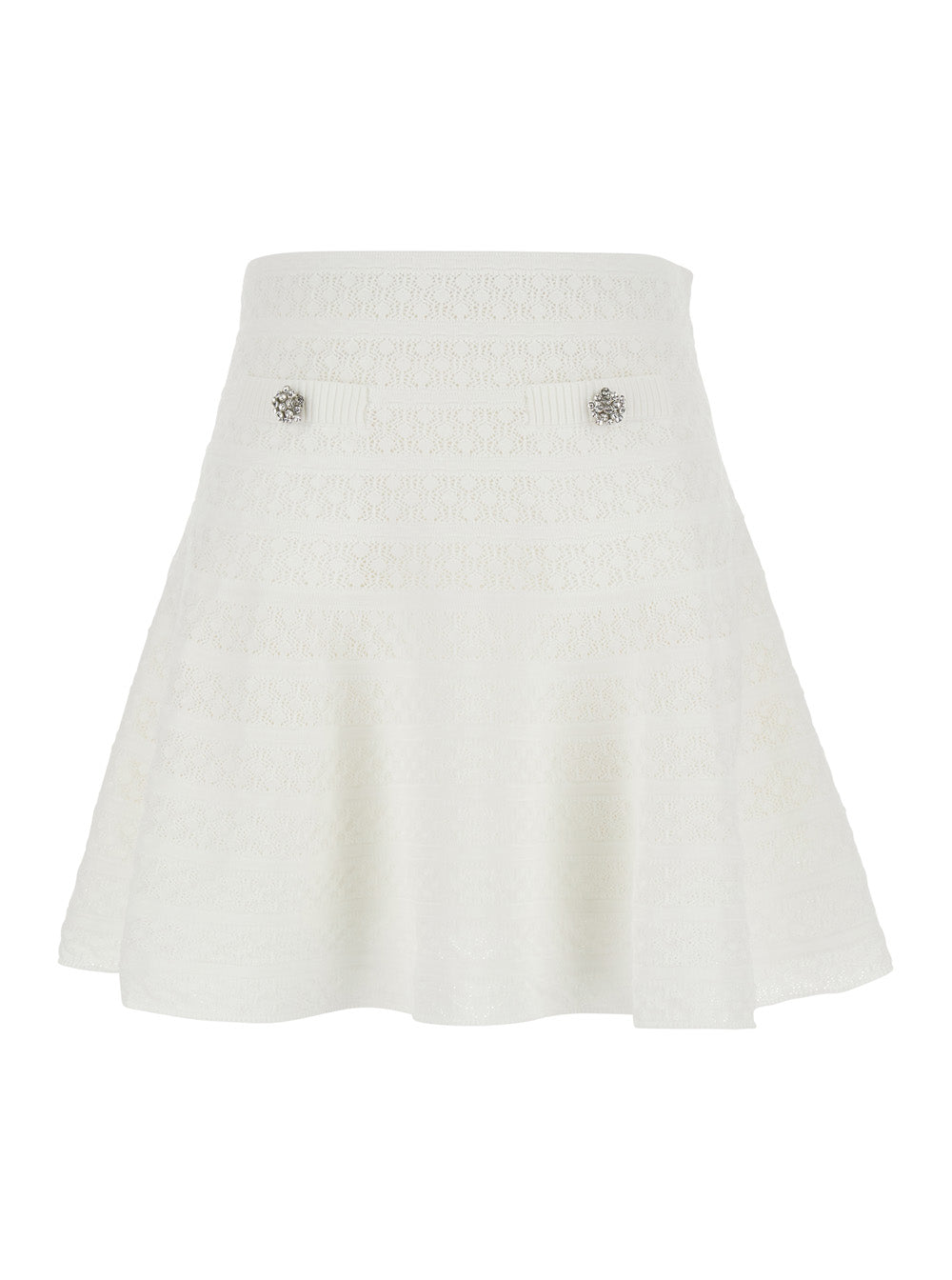 White Pointelle Knit Mini Skirt