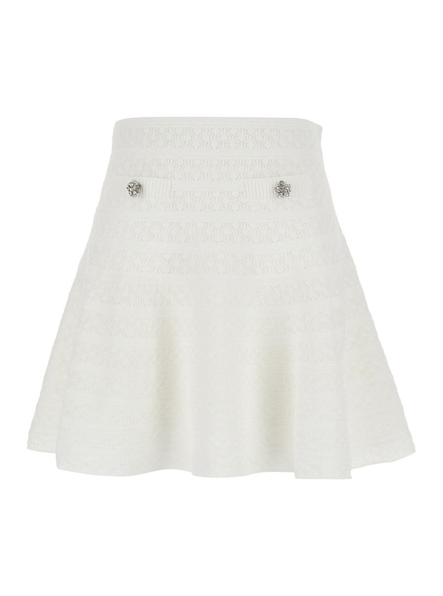 Mini Skirt Pointelle Knit White