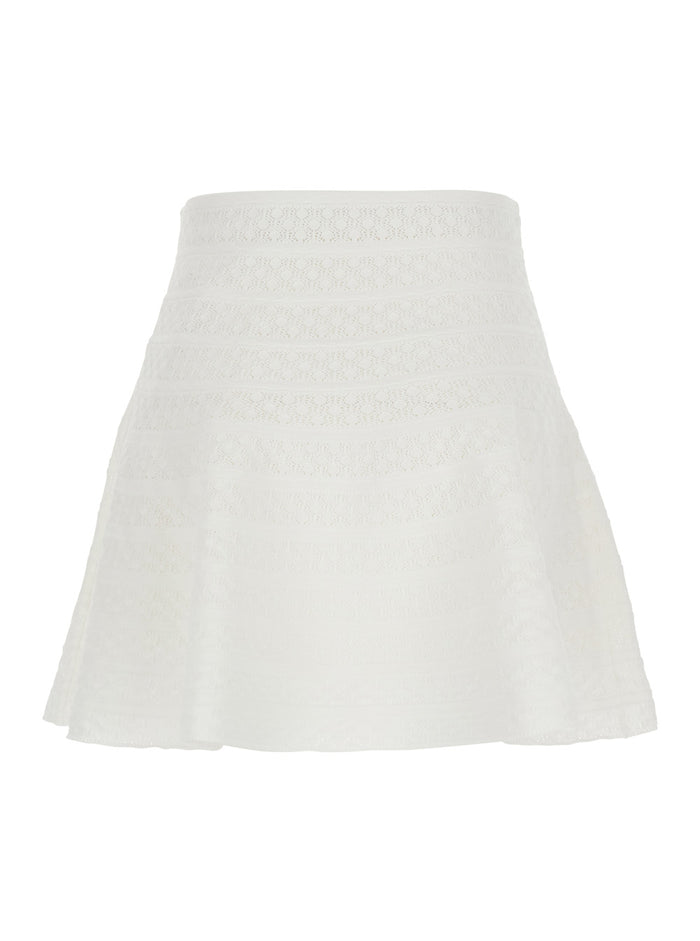 White Pointelle Knit Mini Skirt