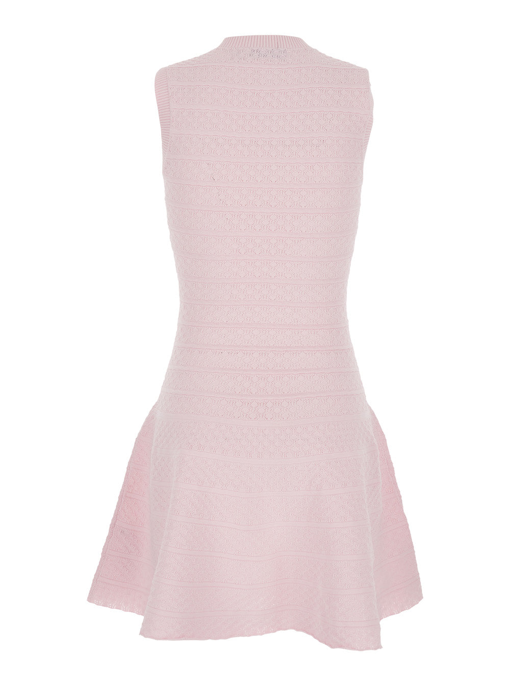 Dress Mini Pink Pointelle Diamante Knit With Short Sleeves And Mesh Details In Fabric For Women