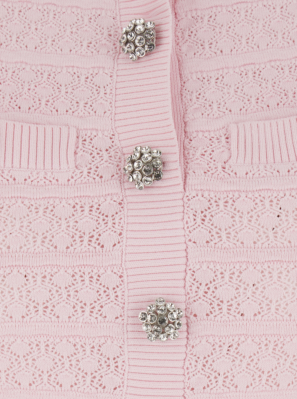 Dress Mini Pink Pointelle Diamante Knit With Short Sleeves And Mesh Details In Fabric For Women