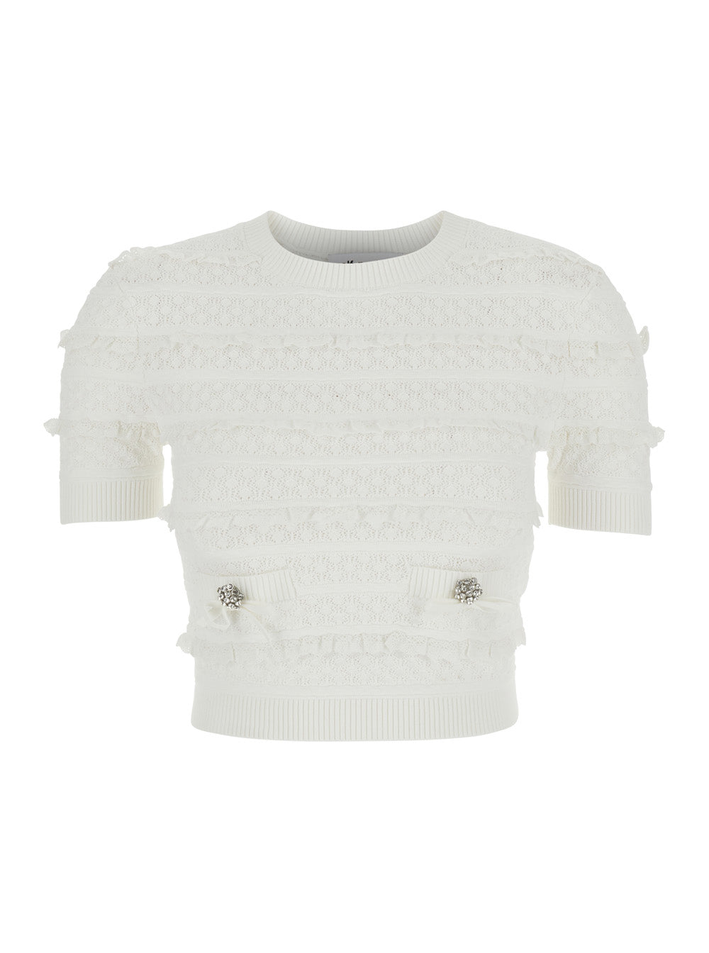 Top White Pointelle Knit With Short Sleeves In Women Tops