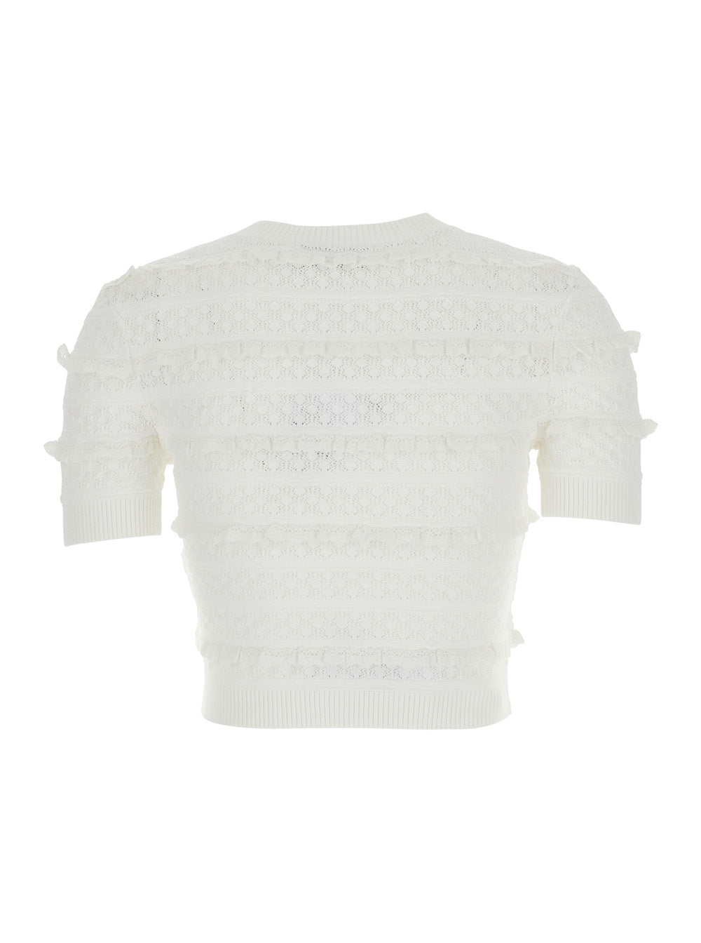 Top White Pointelle Knit With Short Sleeves In Women Tops