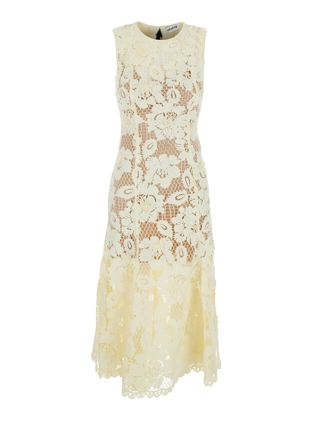 Midi Dress Yellow Crochet Lace With Cotton For Women