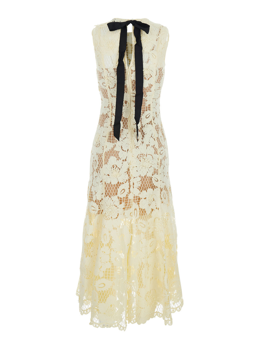 Midi Dress Yellow Crochet Lace With Cotton For Women