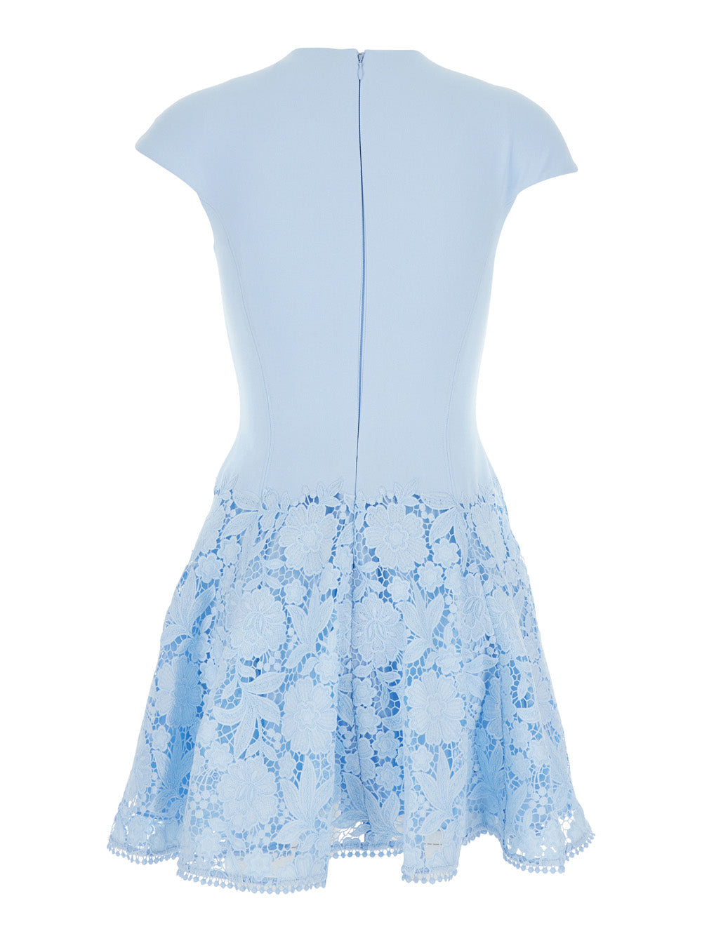 Dress Mini Crepe Lace Blue With Short Sleeves And Details - Women Blu