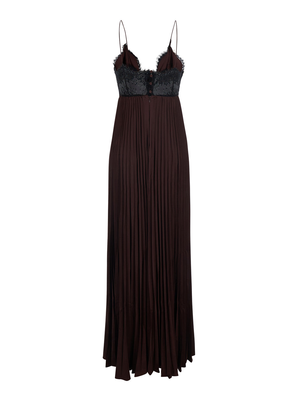 Dress Brown Satin Lace Insert Maxi With Inserts Long