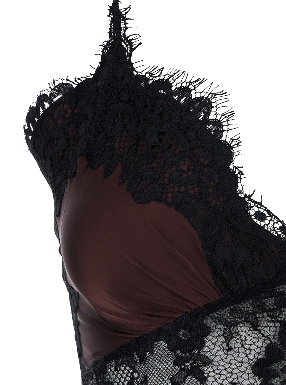 Dress Brown Satin Lace Insert Maxi With Inserts Long