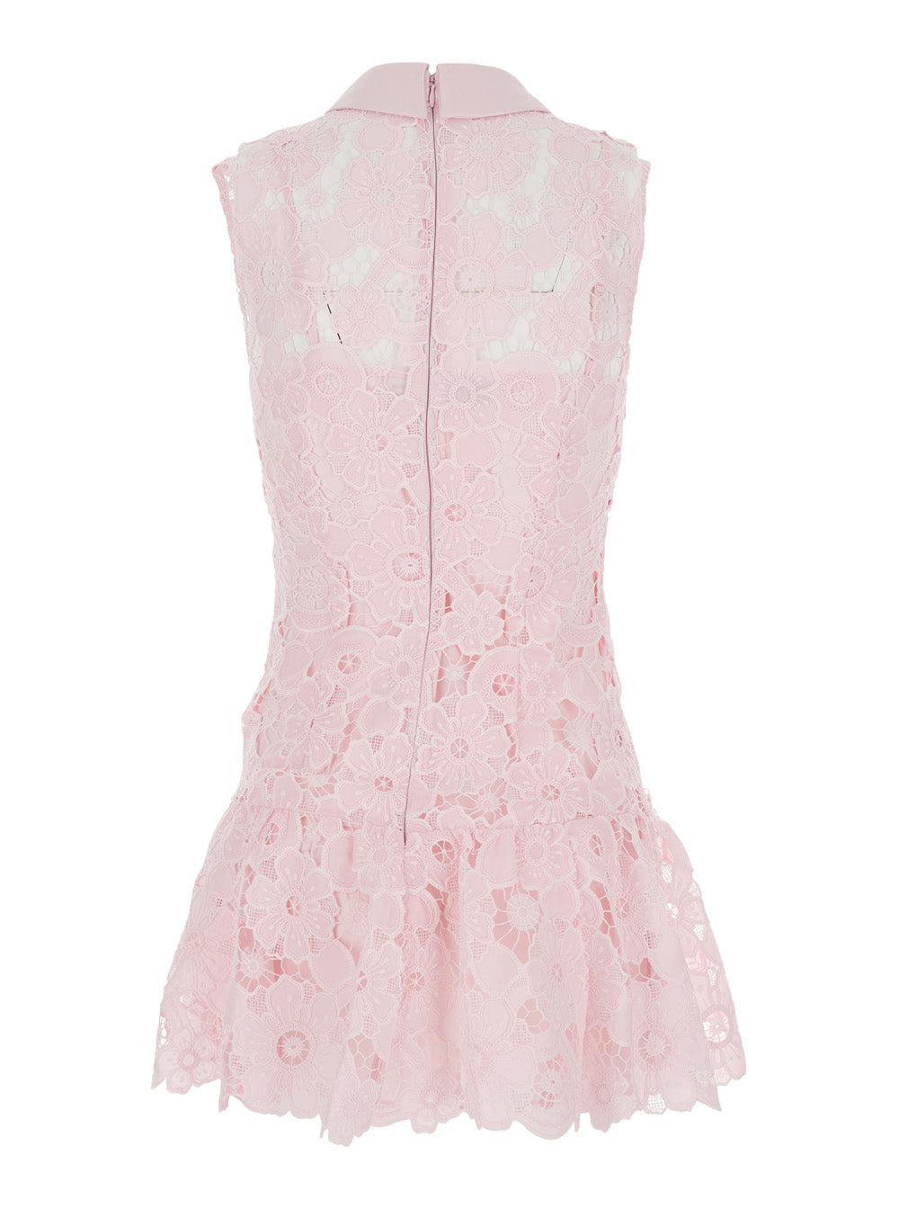 Dress Mini Pink Lace Collared With Collar - Fabric Women